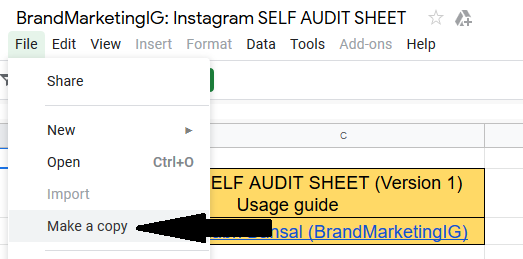 Instagram self audit sheet copy creation guidelines