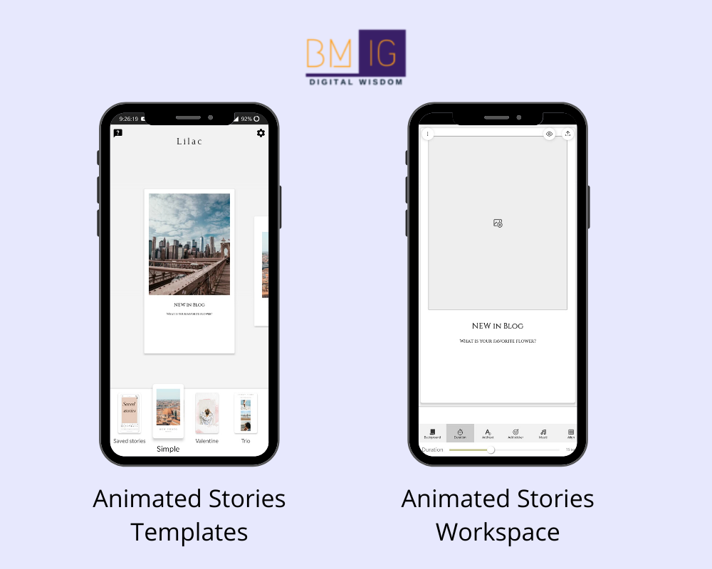 Animated Stories instagram story creation tool workspace and templates