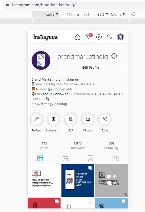 Instagram mobile version on Desktop