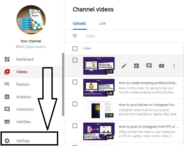 enable YouTube custom thumbnail option article step 1